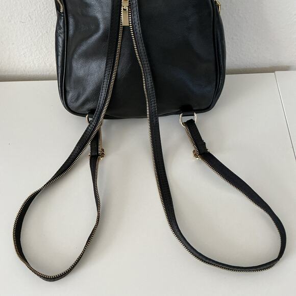Black Italian Leather Backpack Handbag Purse Gold Zipper Straps I MEDICI FIRENZE main image 13